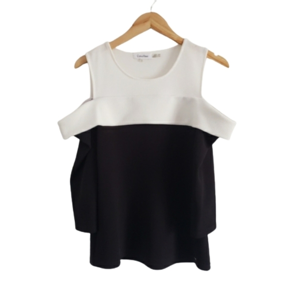 Calvin Klein off the shoulder black and white structure top - Picture 1 of 5